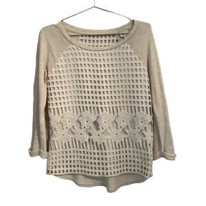 Anthropologie Postmark Womens Oatmeal Cotton Applique Long Sleeve Top XS